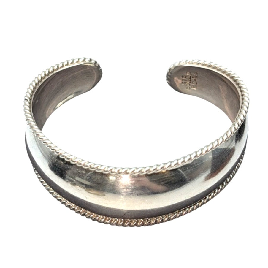 Vintage Taxco 925 Sterling Silver Rope Border Cuff Bracelet 24.97g