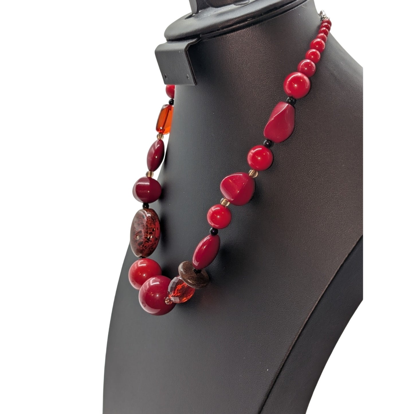 Acrylic Ceramic Wood Red Bead 18"-21" Necklace