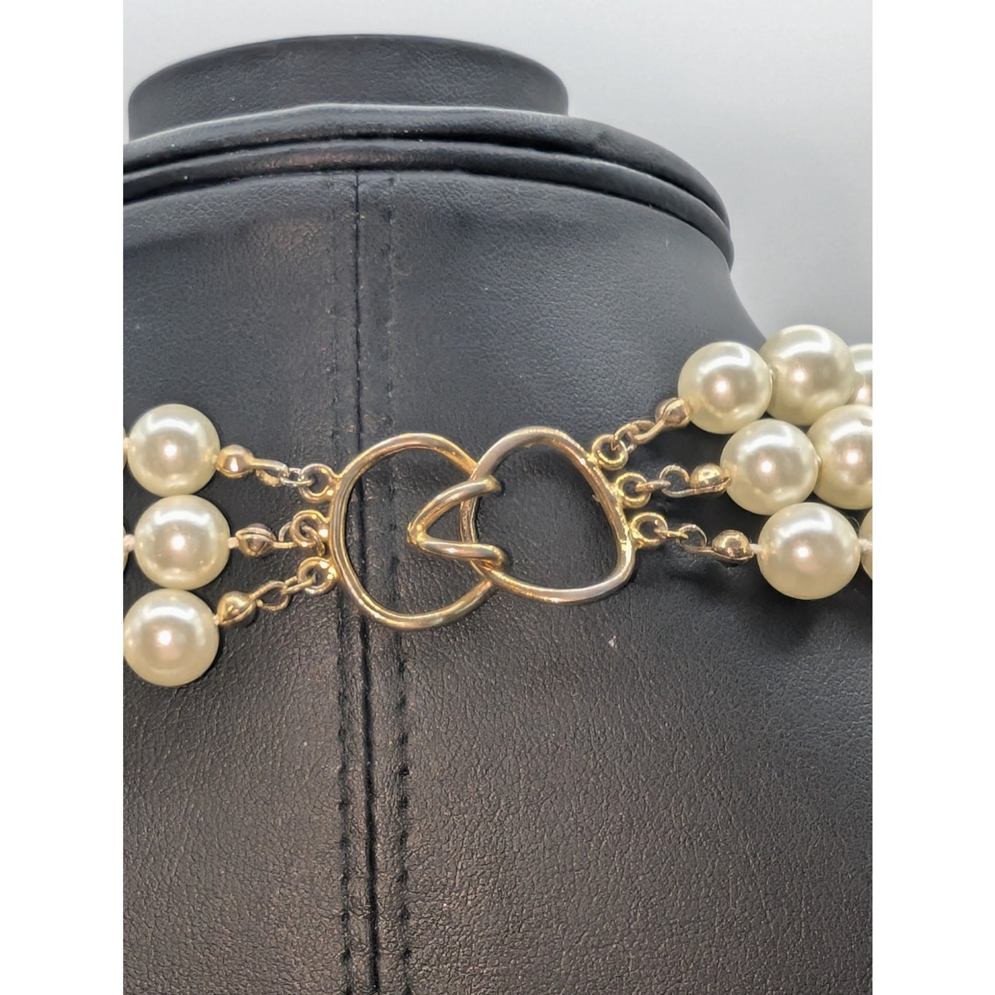 Vintage Triple Strand Knotted Approximately 10mm Faux Pearl 17" Necklace