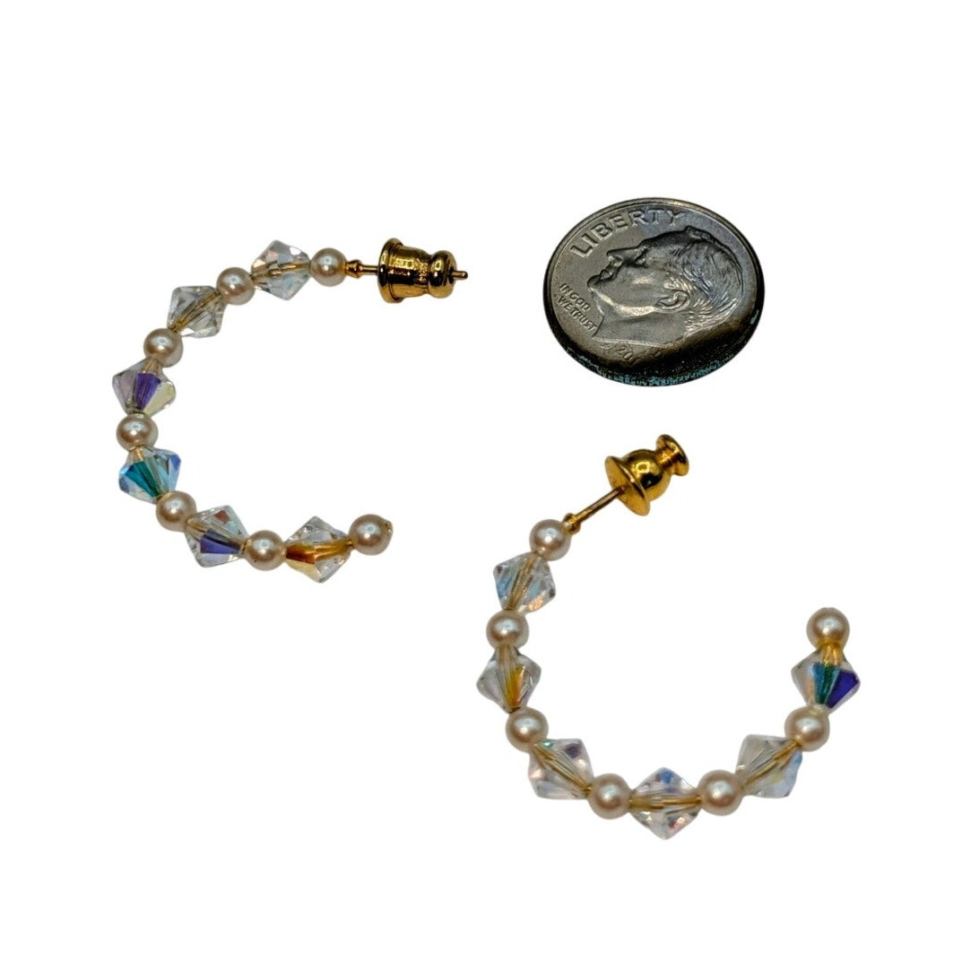 Bicone Crystal Faux Pearl Hoop Earrings