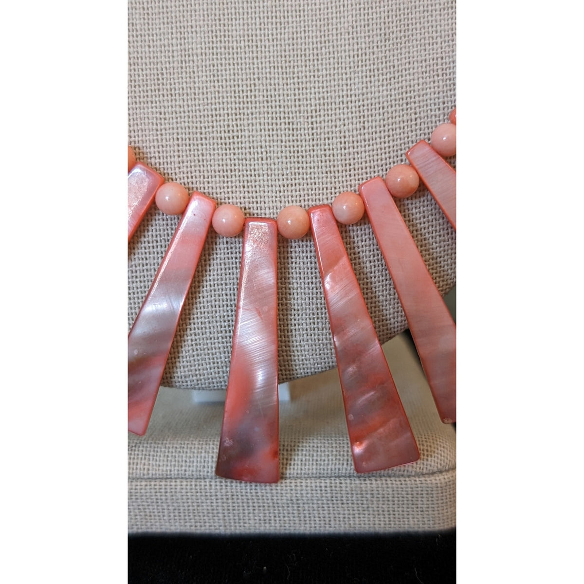 Peach Shell Coral Silvertone Bali Bead Toggle 25" Necklace