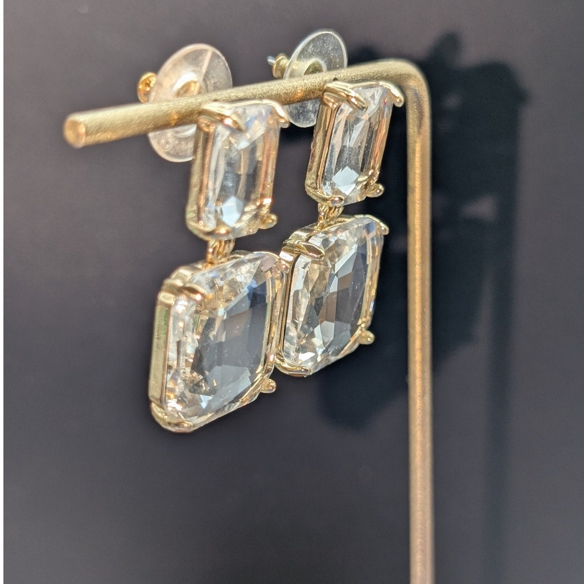 Faceted Clear Glass Gold Tone Drop Pierced Earrings