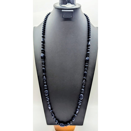 Navy Glass Multi-Shape Bead 36" Single Strand Necklace W/ Lobster Clasp