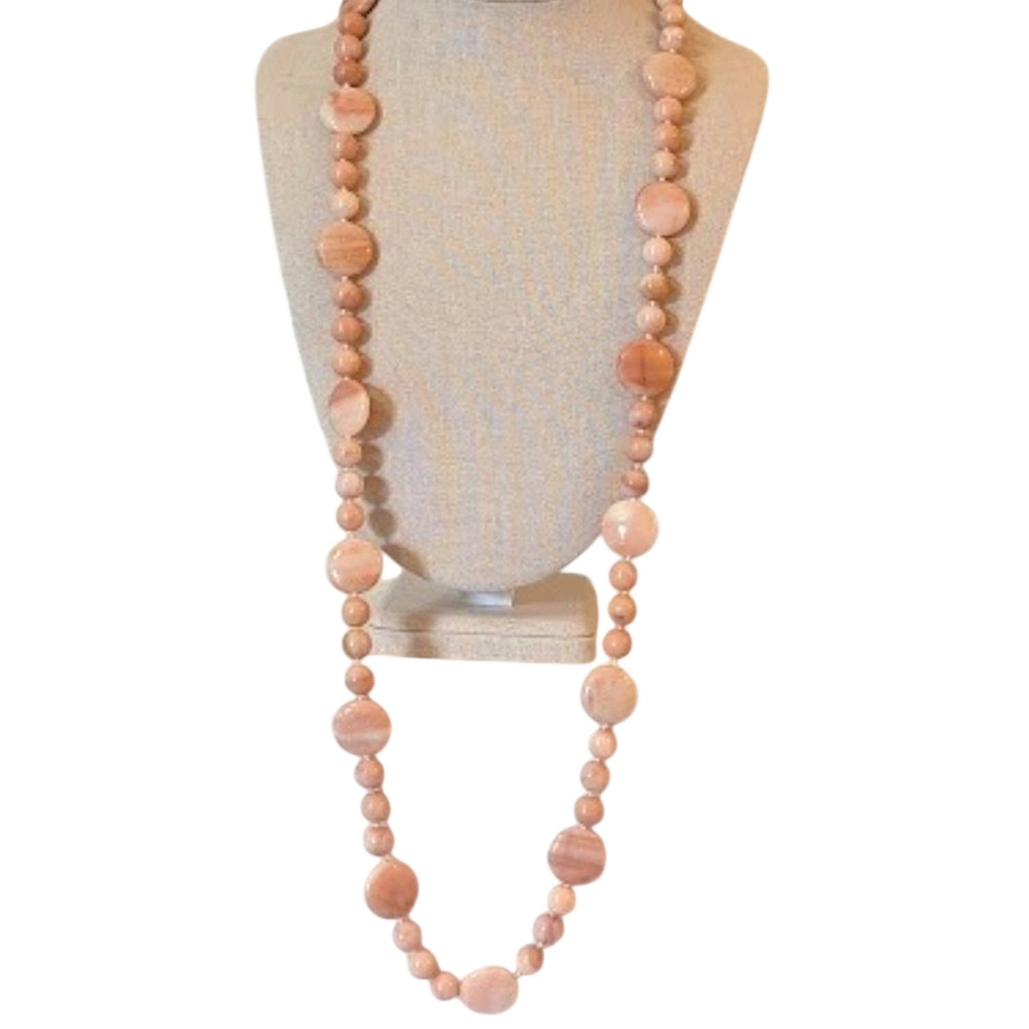 Peach Polished Stone Necklace with Gold Toggle Clasp Marked 'L'