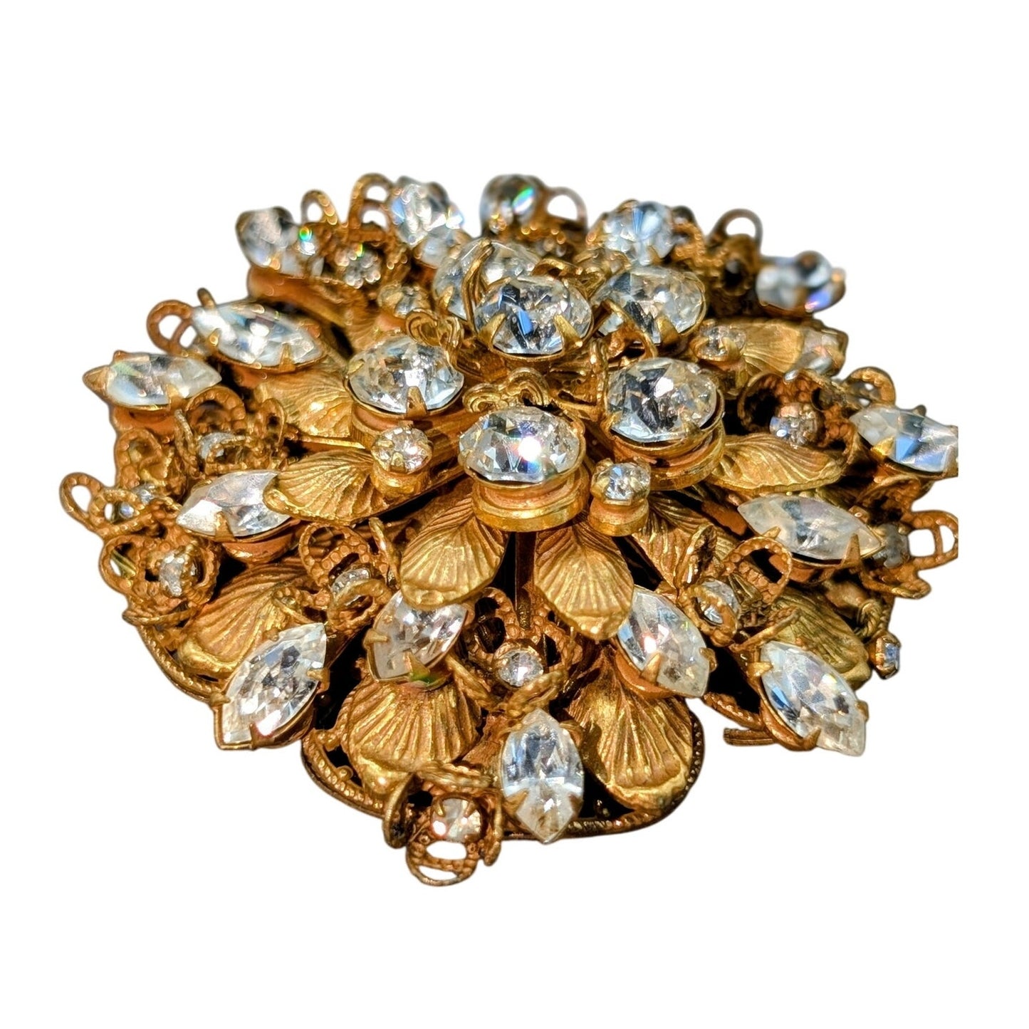 Vintage Signed Amourelle Frank Hess Jeweled Lacy Filigree Brooch