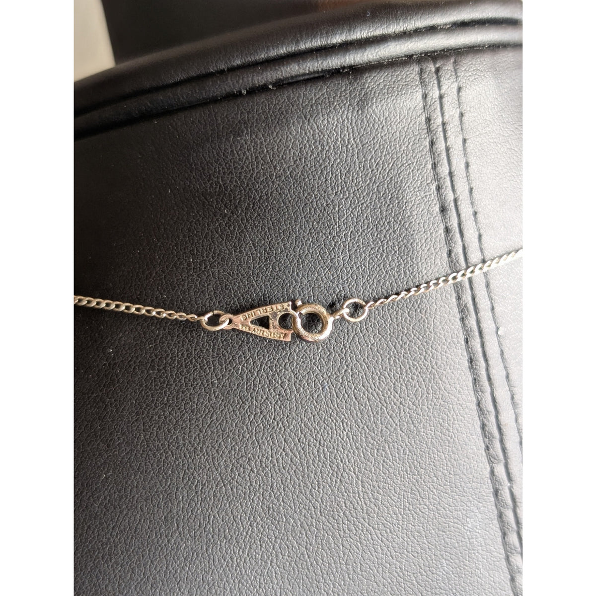 Vintage Artistry 925 Sterling Genuine Diamond Curved Bar 15.5" Necklace