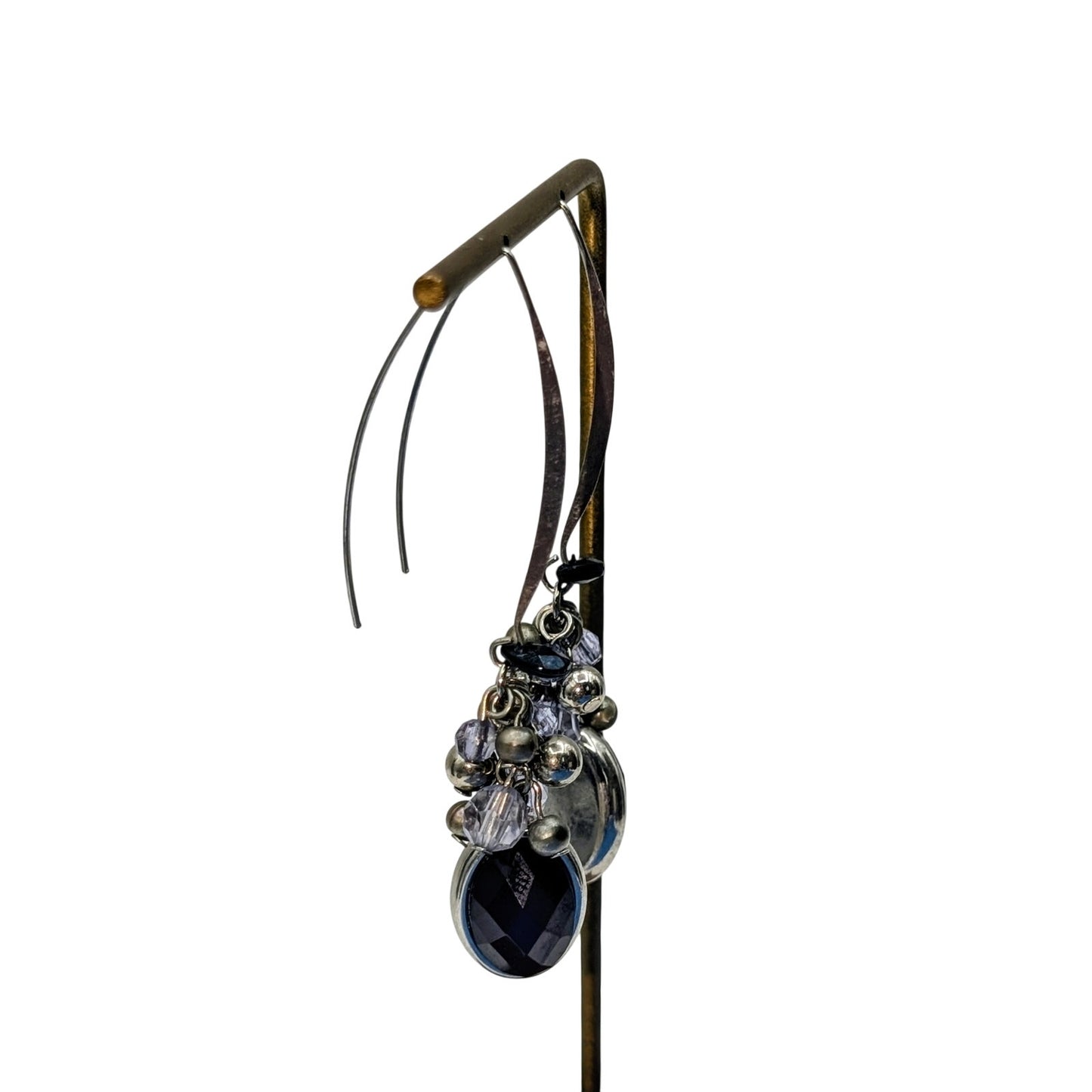 Silver Tone Cluster Bead Long Dangle Earrings