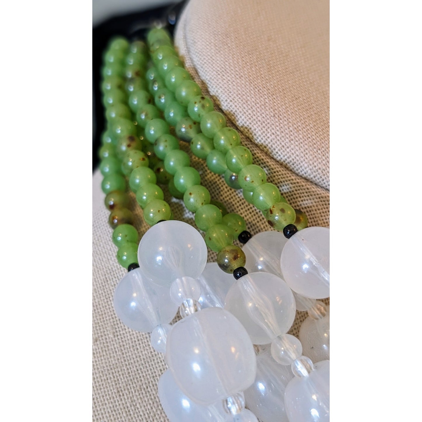 Angela Caputi Seven Strand Semi-Opague Clear & Light Green Acrylic Bead Necklace