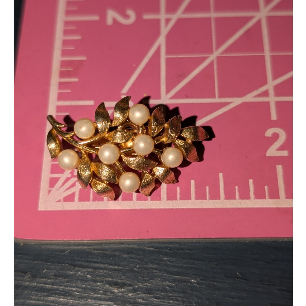 Vintage Signed Trifari Faux Pearl Brushed Gold Tone Clip On Earrings