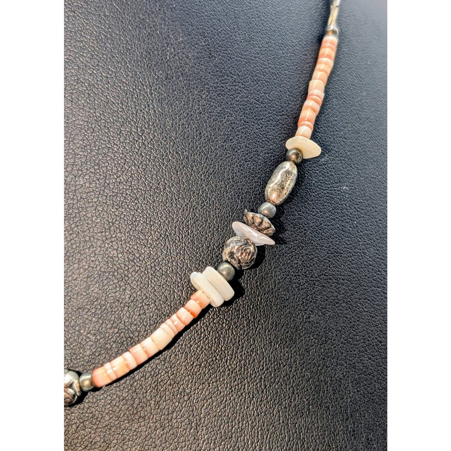 Vintage Liquid Silver Pink Shell Heishi Bead 17" Necklace