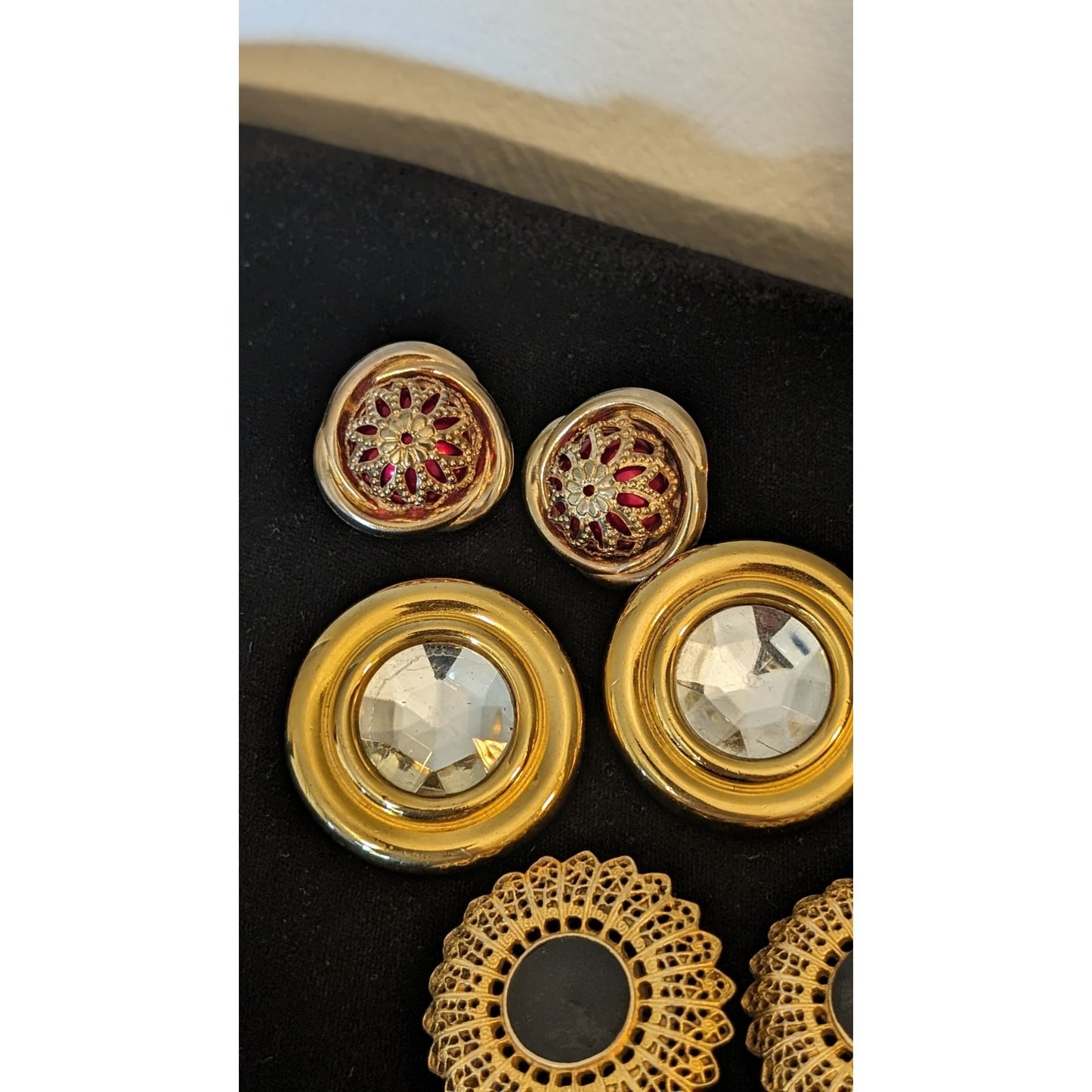 Vintage Five Pair Substantial Clip On Gold Tone Metal Earring Lot