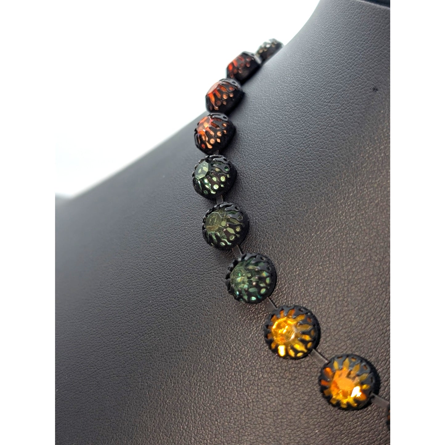 Zara Multi-Fall-Color Rhinestone Gunmetal Choker Necklace 12-15"