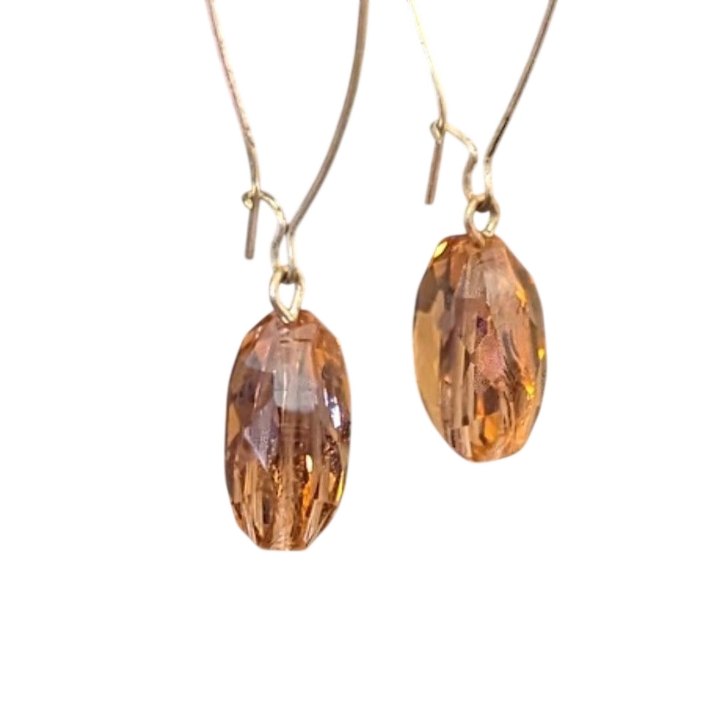Large Peach Crystal Dangle Earrings with Long Kidney Ear Wire