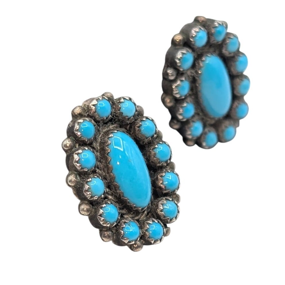 Vtg Navajo Artist Shona Yazzie Natural Sleeping Beauty Turquoise Post Earrings