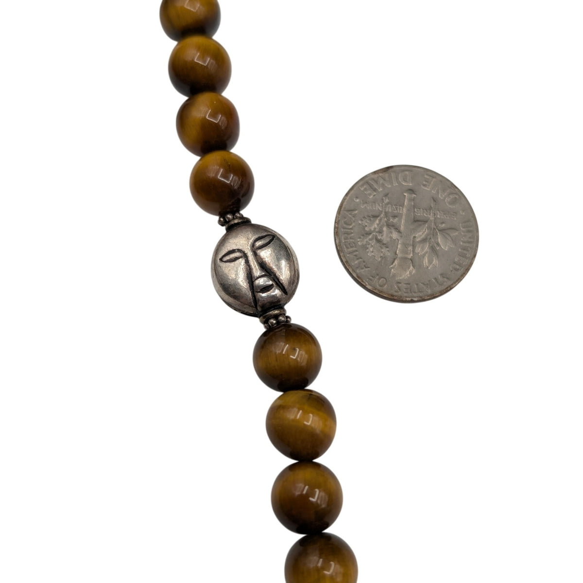 Vtg 925 Sterling Tiger's Eye Beaded Bezel Set Pendant Toggle Clasp 20" Necklace