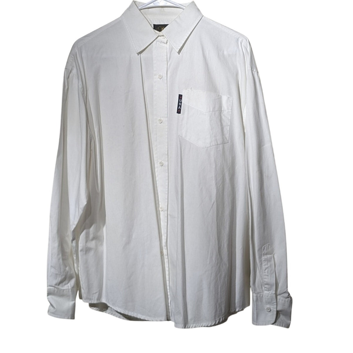 Vintage David Paul New York White Button Up USA Blouse W/ Flag Back Mens XL