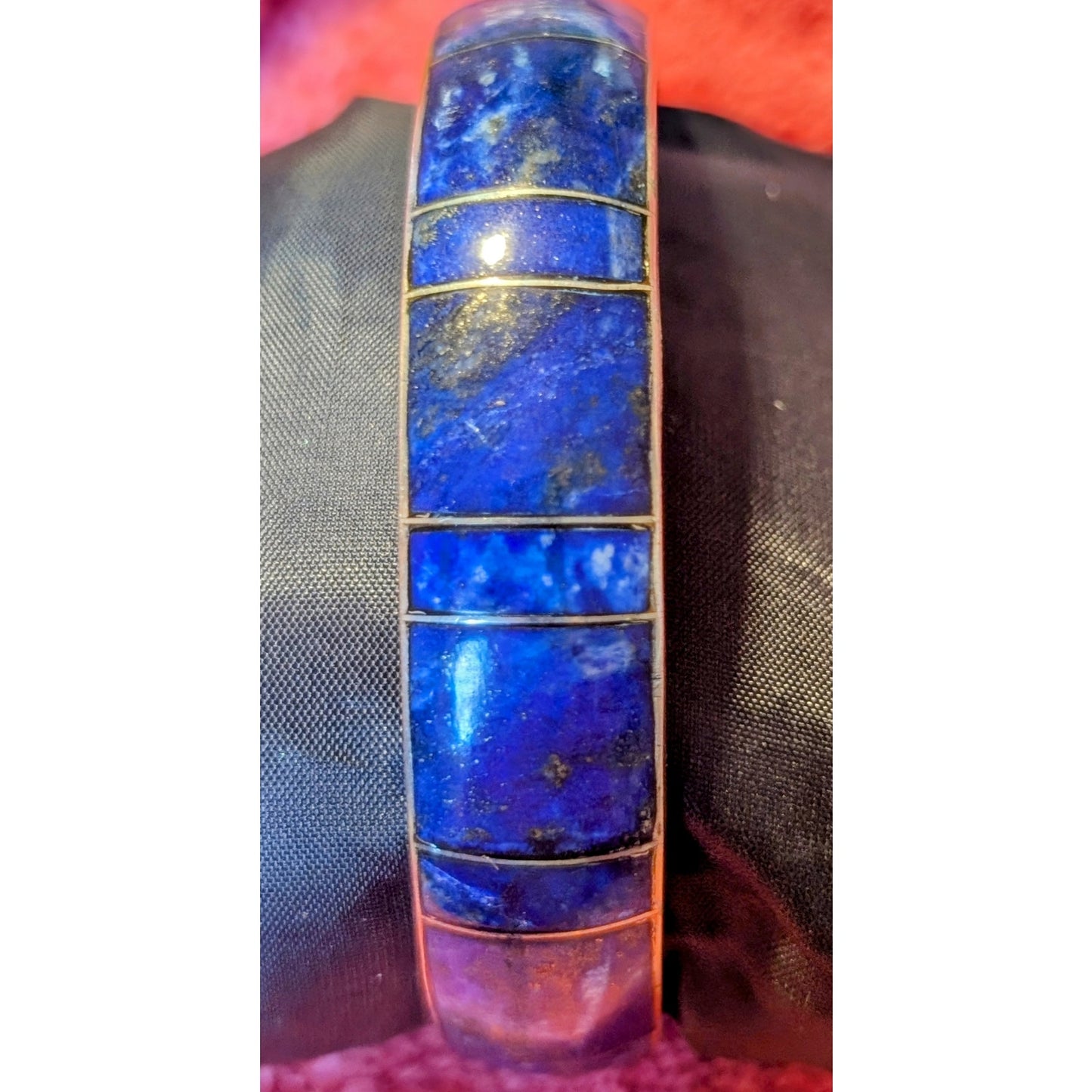Vintage Sterling Lapis Lazuli Inlaid Bangle Bracelet 40.54 grams