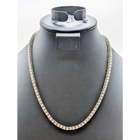 Vintage Silver Tone Rhinestone Tennis 20.5" Necklace W/ Fold Over Clasp