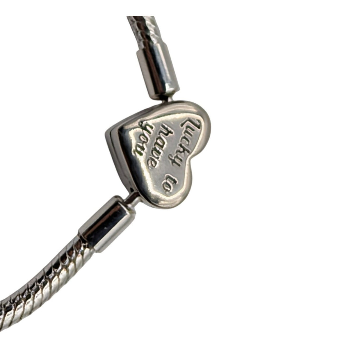 925 Sterling Silver Snake Chain CZ Heart Charm Bracelet