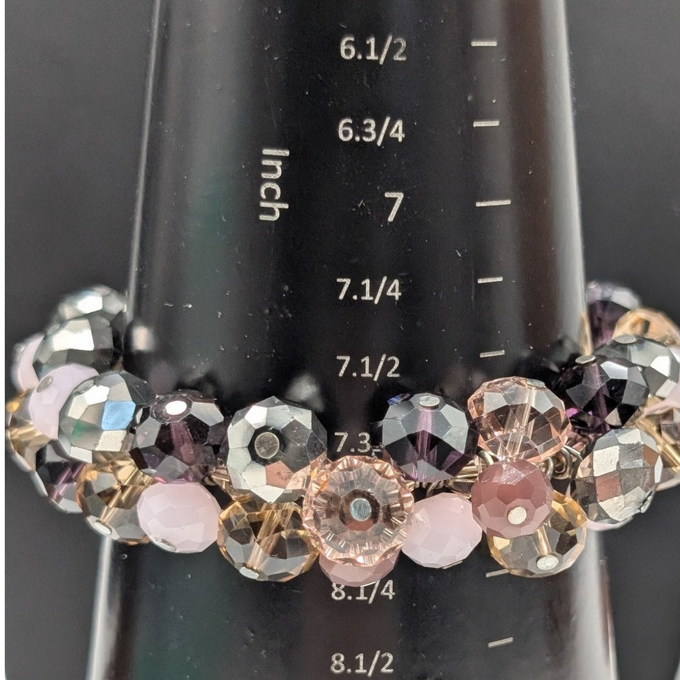 Purple Lavender Peach Smoky Gray Glass Cha Cha Wire Stretch Bracelet