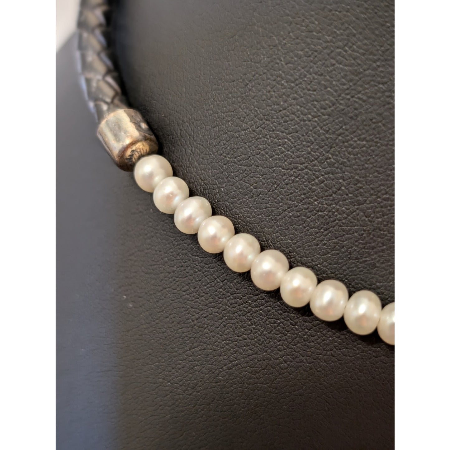 Silpada Sterling Silver Braided Leather Freshwater Pearl Choker