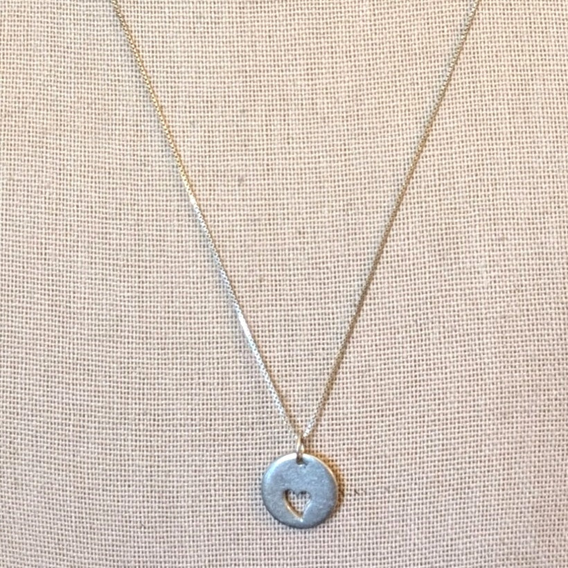 925 Sterling Silver Heart Cut Out Disk Pendant 18" 925 Italy Box Chain Necklace
