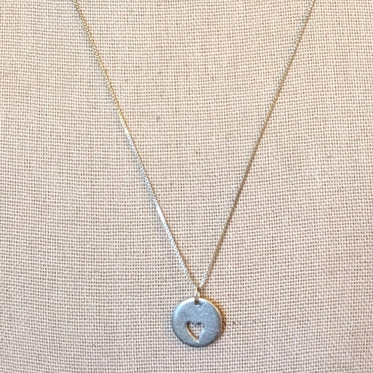 925 Sterling Silver Heart Cut Out Disk Pendant 18" 925 Italy Box Chain Necklace