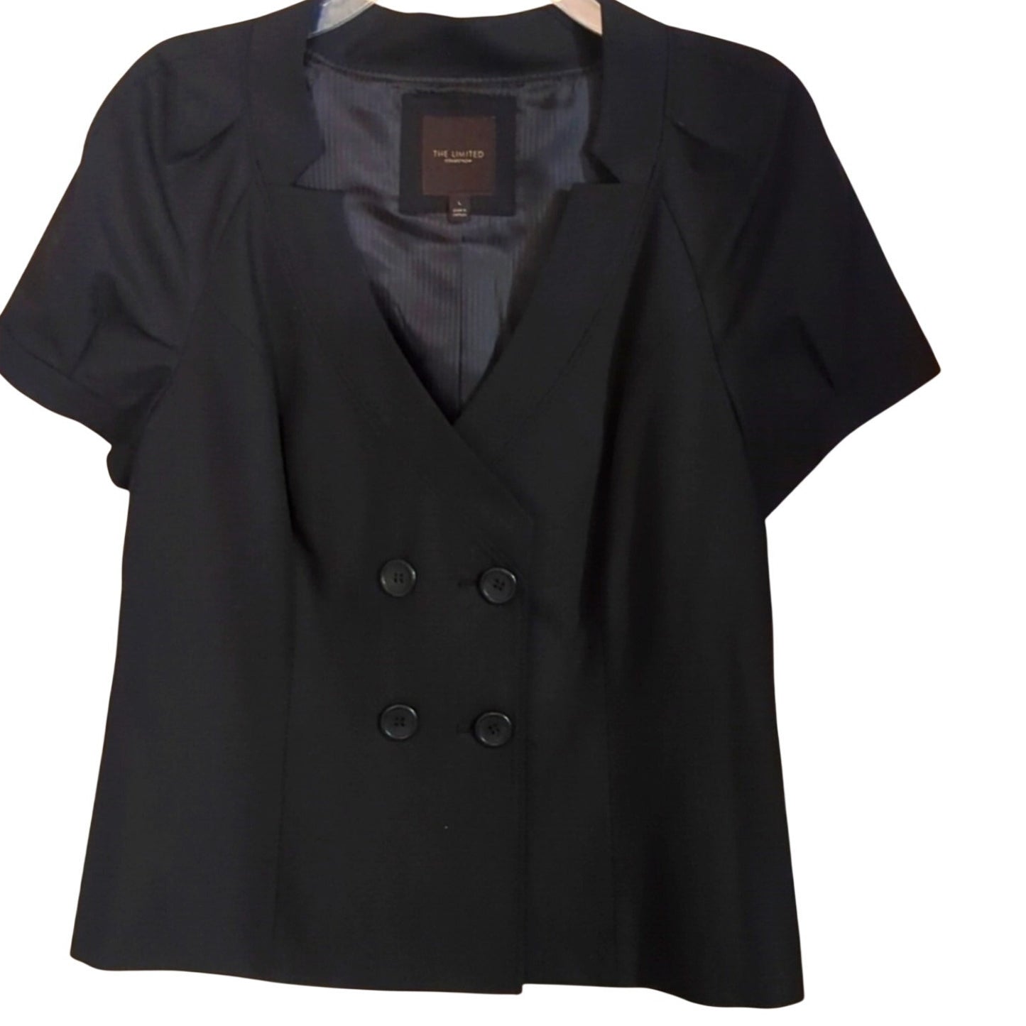 The Limited Black Short Puff Sleeve Lined Notched Collar Jacket Women's Sz L