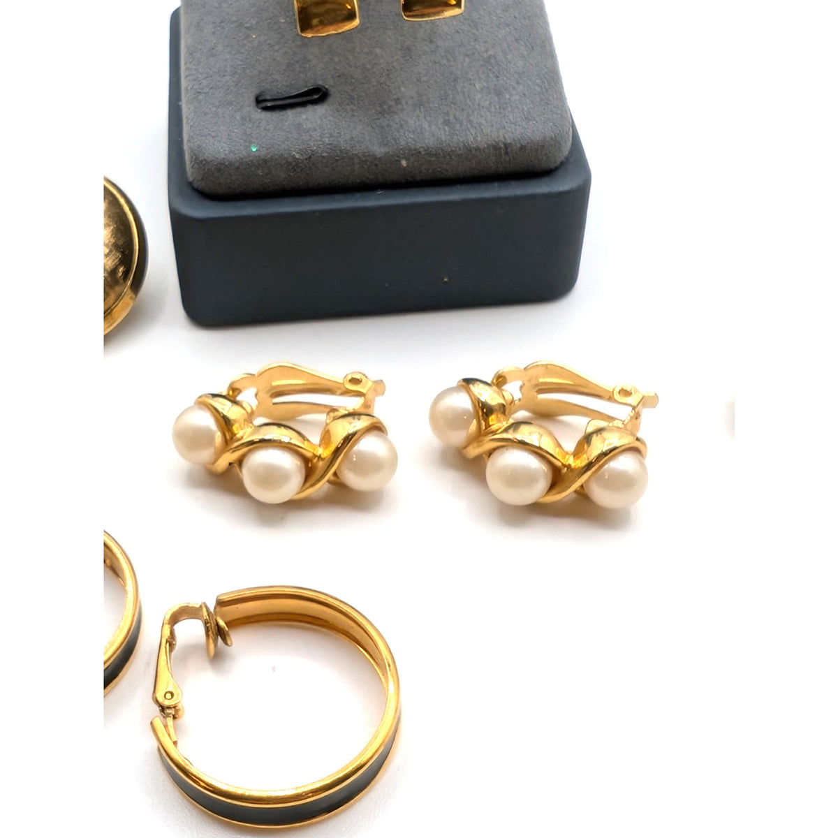 Lot of Six Pair Unsigned Vintage Gold Tone Clip On Earrings