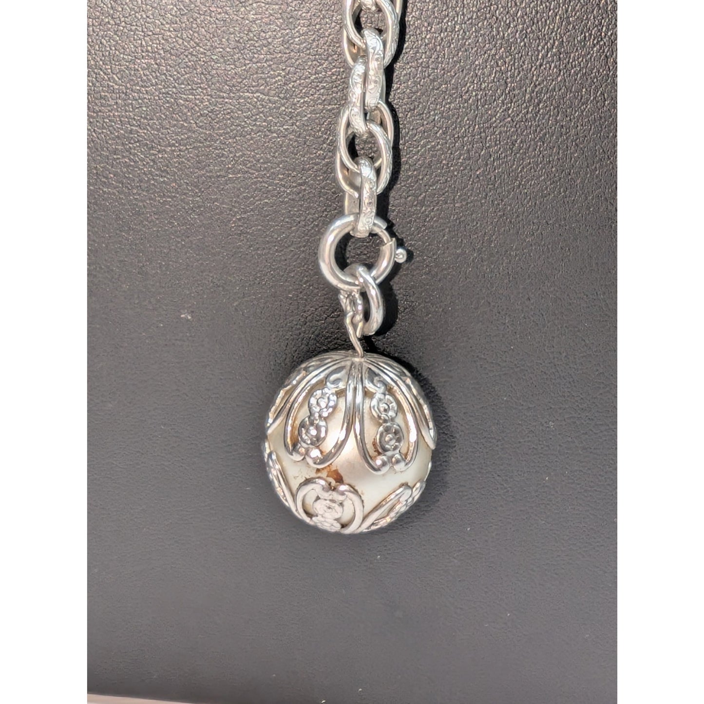 Vintage Sarah Cov 42" Silver Tone Textured Chain Link Ball Bead Belt Necklace