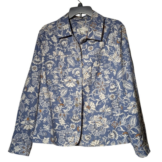 Coldwater Creek Dusty Blue Khaki Cream Floral Button Front Jacket Women's Sz 1X
