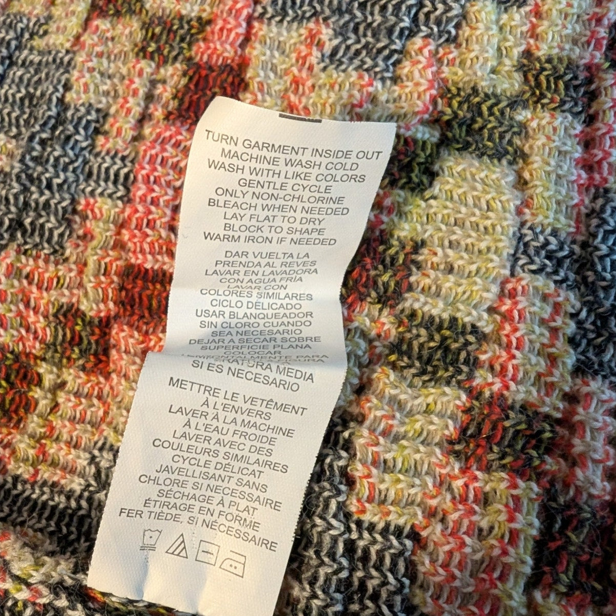 Bass Multicolor Geometric Print Long Sleeve Open Front Cardigan Sweater Size M