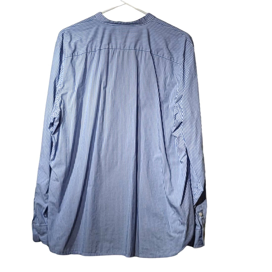CHAPS Denim Blue Striped Embroidered Placket V-Neck Tunic Top Womens Sz XL