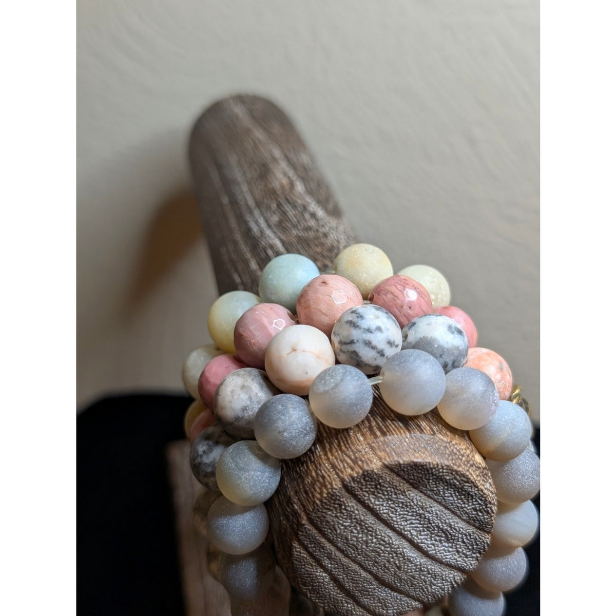Lot of Four Pink Gray Yellow Stone Bead Stretch Bracelets