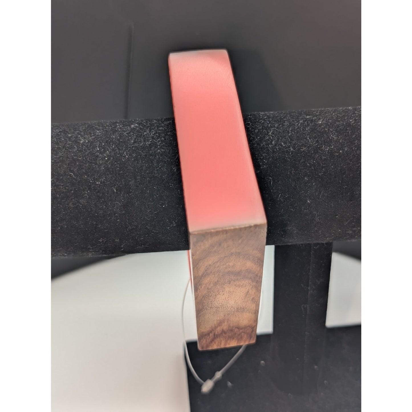 Vintage Modernist Wood & Peachy Resin Square Bangle Bracelet