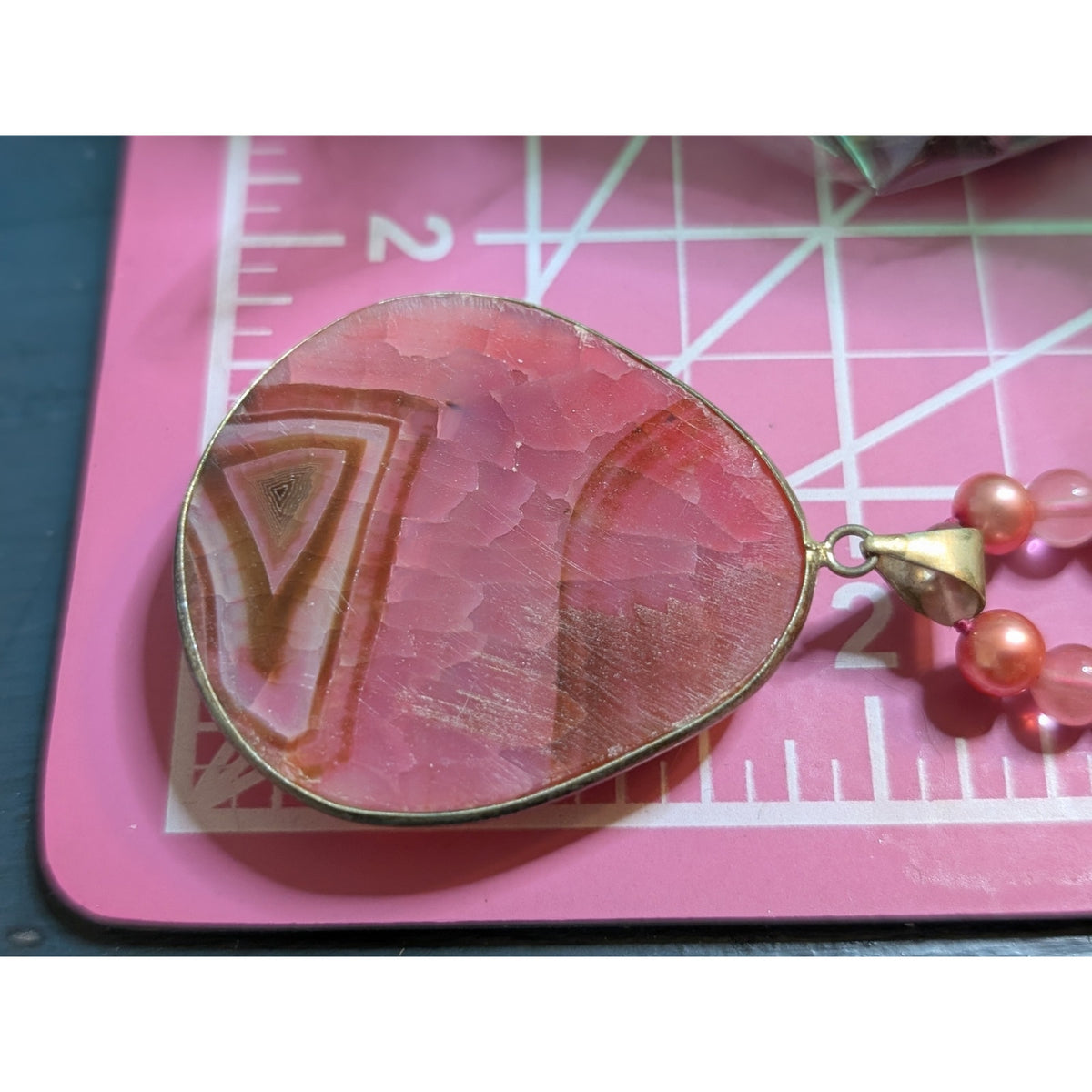 Double Strand Multi-Color Pearl Fuchsia Pink Rhodochrosite Pendant Necklace