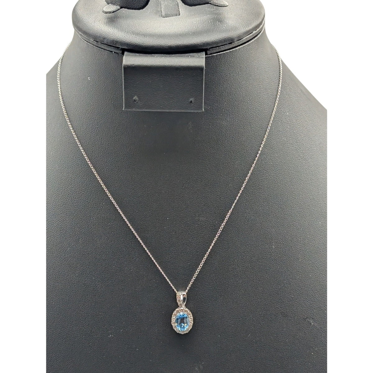 Vtg 925 Sterling Silver Blue & White Topaz Gemstone Pendant 16" Chain Necklace