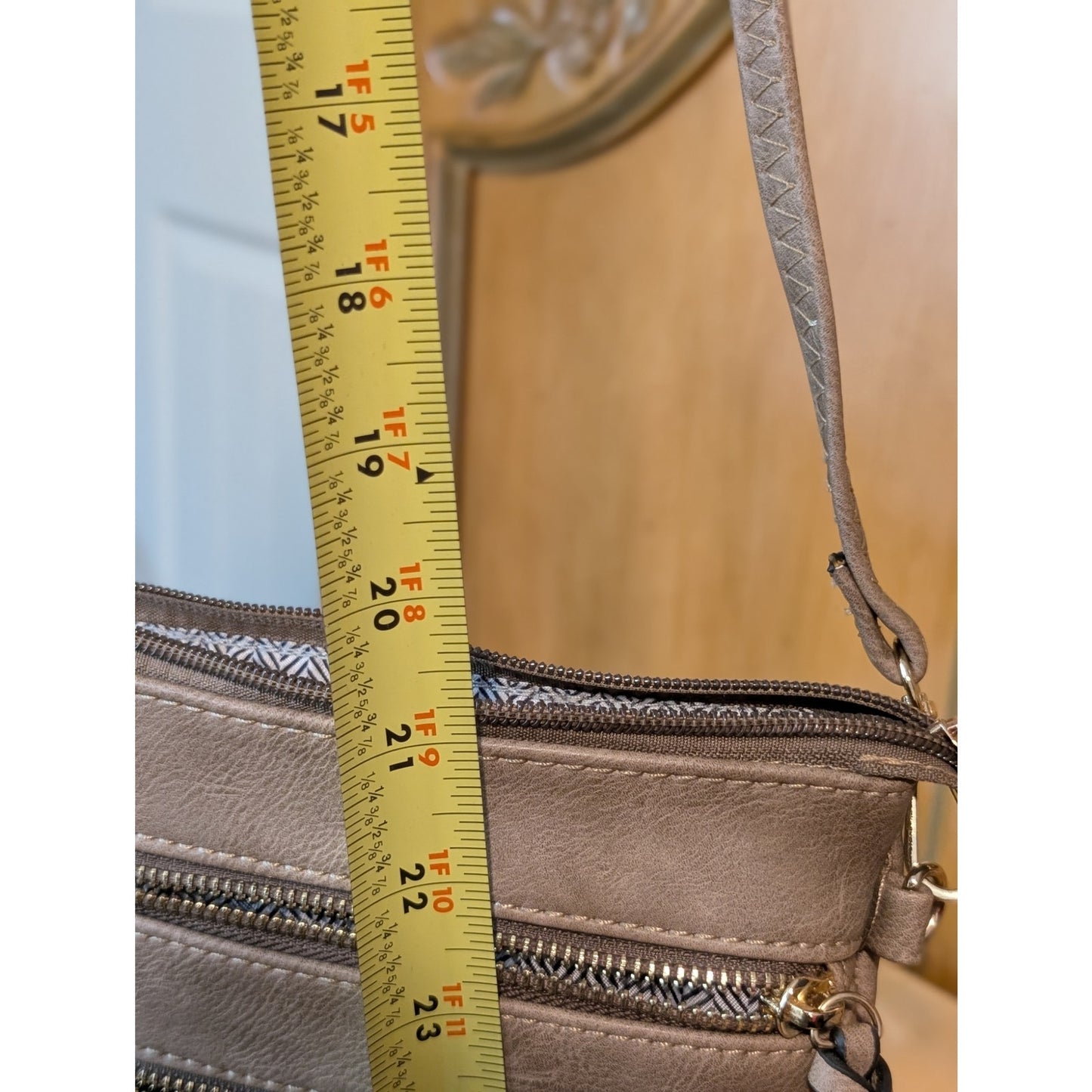 Beige Cross Body Faux Leather Compartment Purse