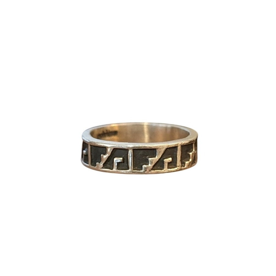 925 Mexico Sterling Silver Geometric Detail Motif Mens Ring Size 10.5