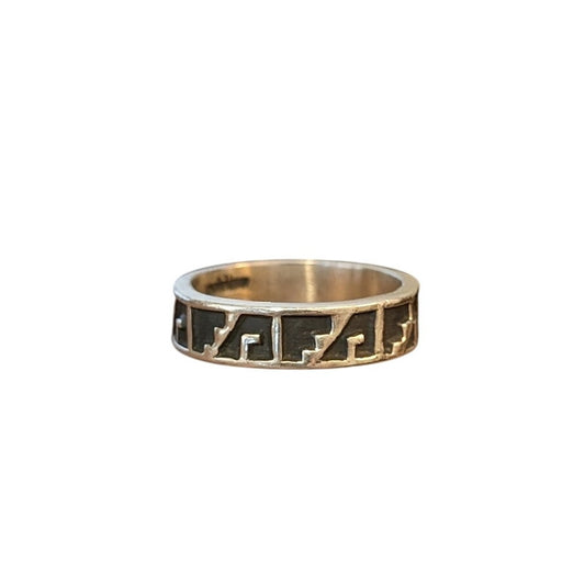 925 Mexico Sterling Silver Geometric Detail Motif Mens Ring Size 10.5