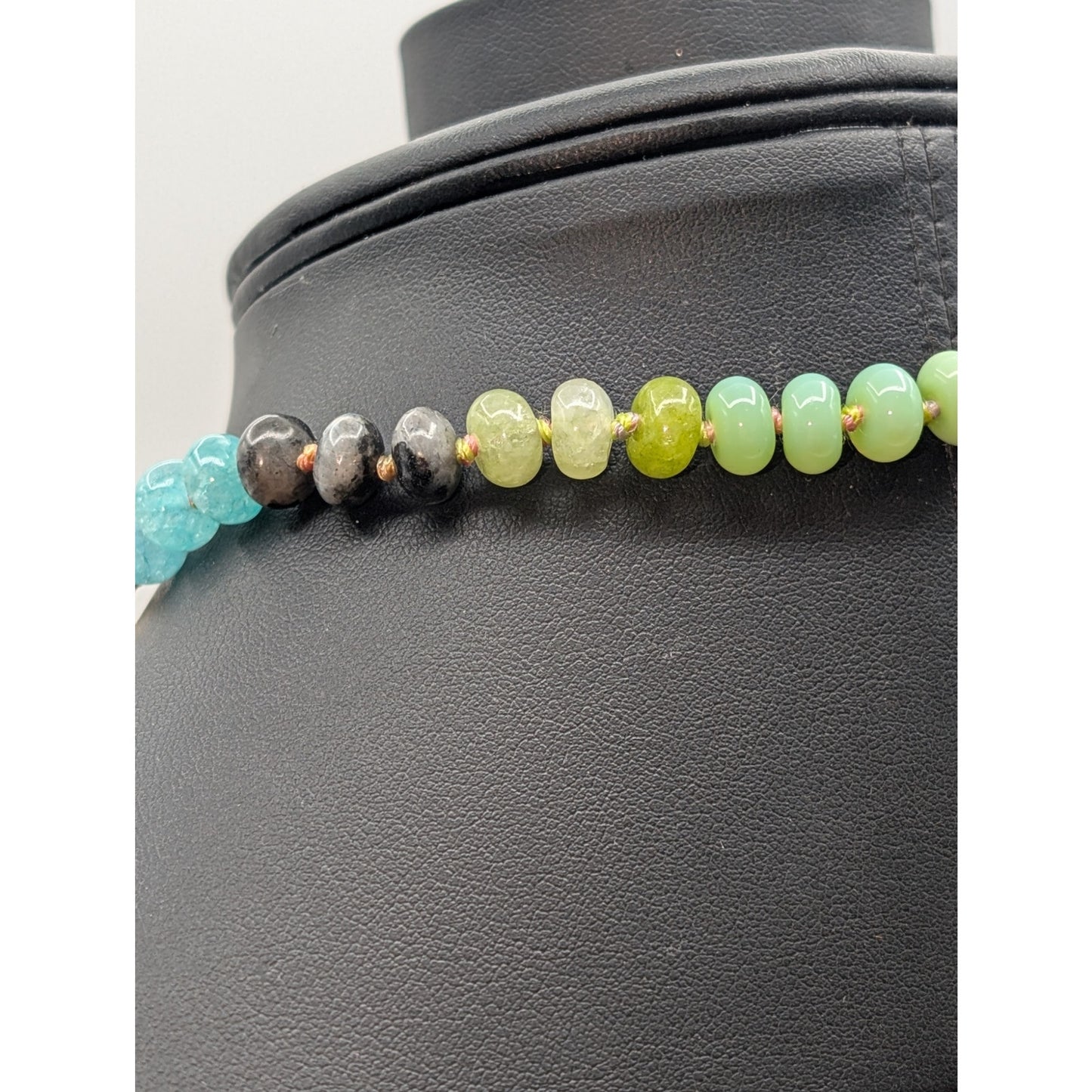 Green Blue Natural Gemstone Beaded Hand Knotted Choker 17.5" Necklace