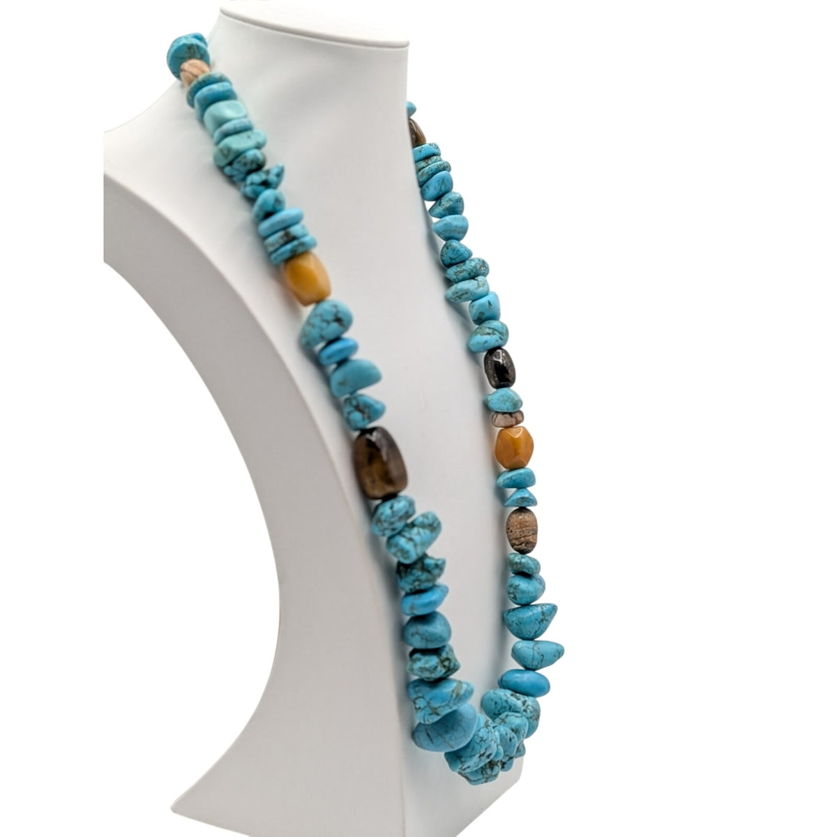 Chunky Southwestern Turquoise Tigers Eye Agate Bead Sterling Silver 30" Necklace