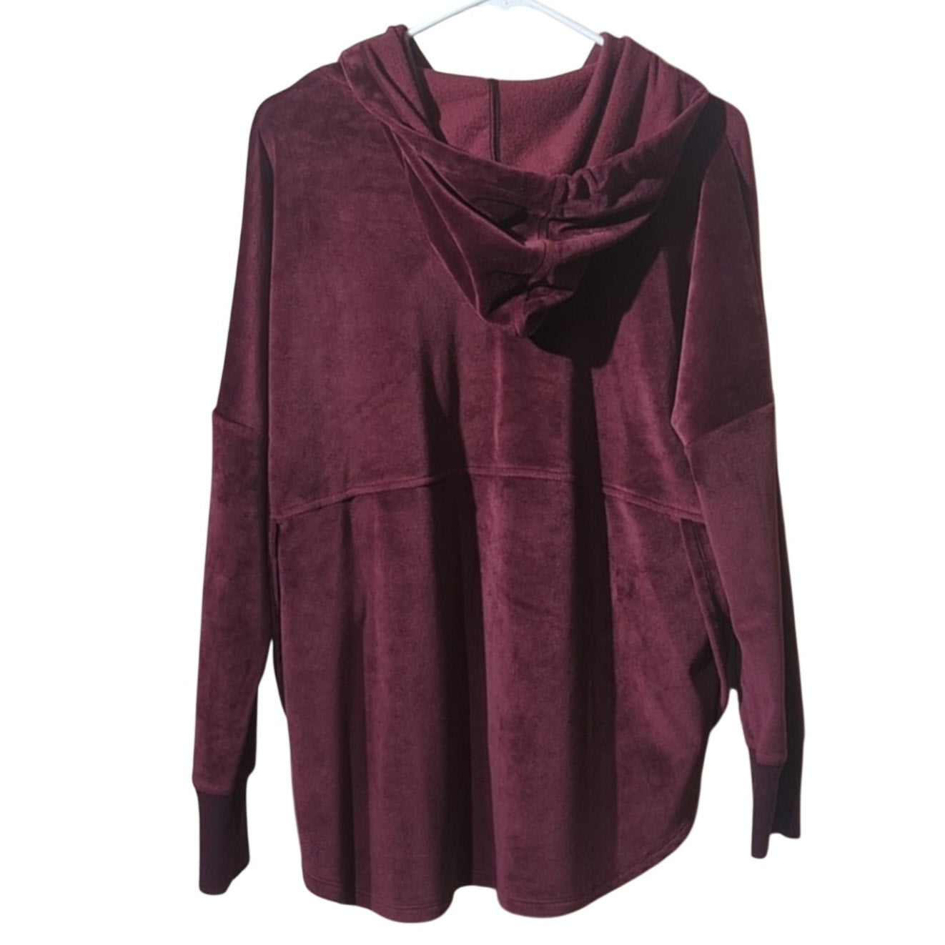 DKNY 90s Burgundy Velour Oversized Hoodie w/ Kangaroo Pocket Women's Sz S