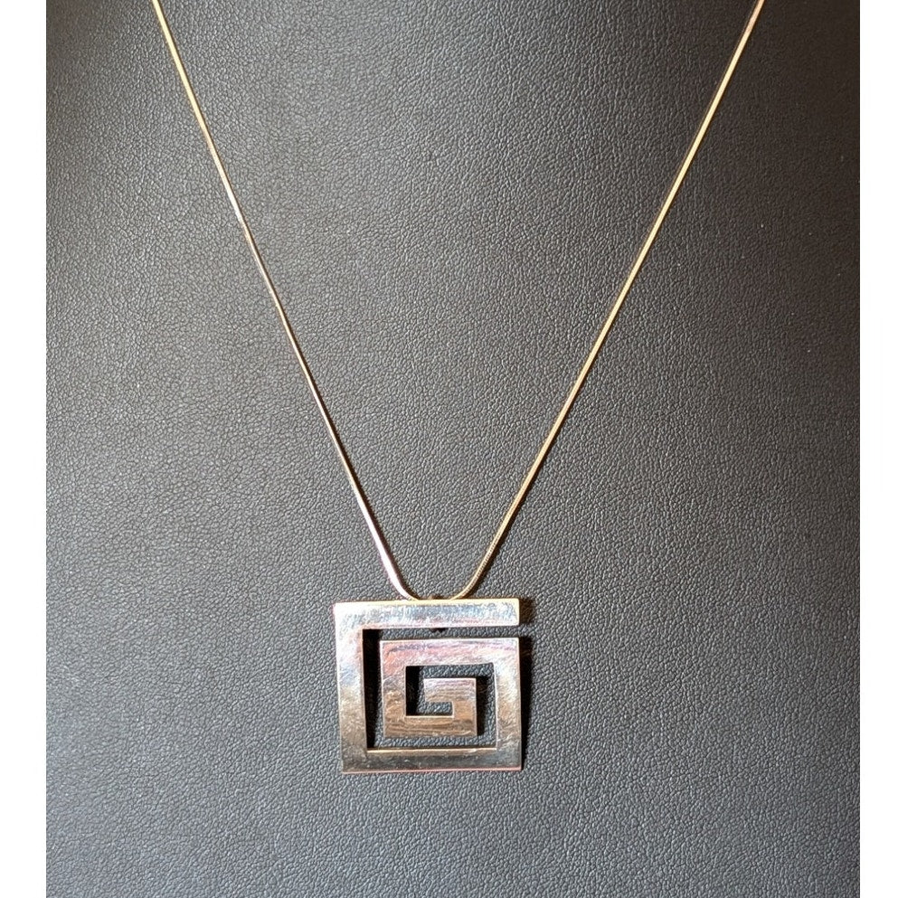 Sterling Silver Greek Key Mexico 925 Pendant & 20" Chain Necklace
