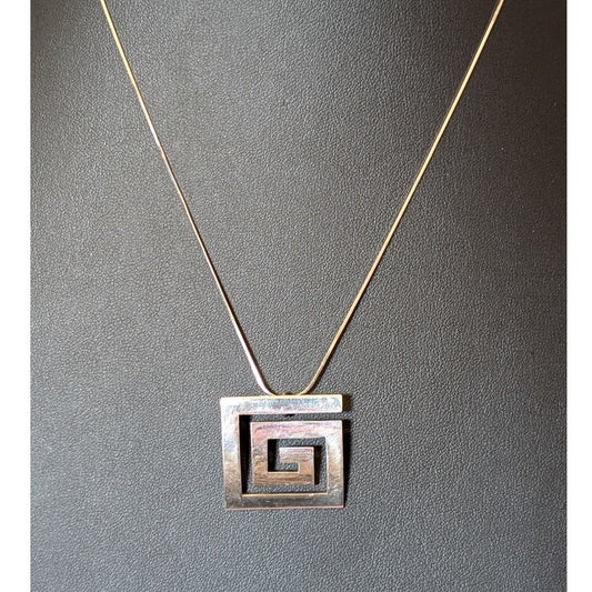 Sterling Silver Greek Key Mexico 925 Pendant & 20" Chain Necklace
