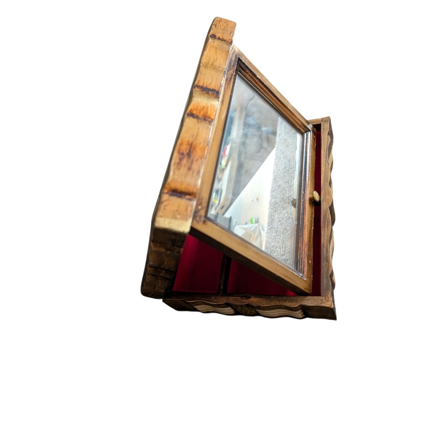 Vintage Made in Japan Gilt Wood Lyre Jewelry Music Box W/ Adjustable Tilt Mirror