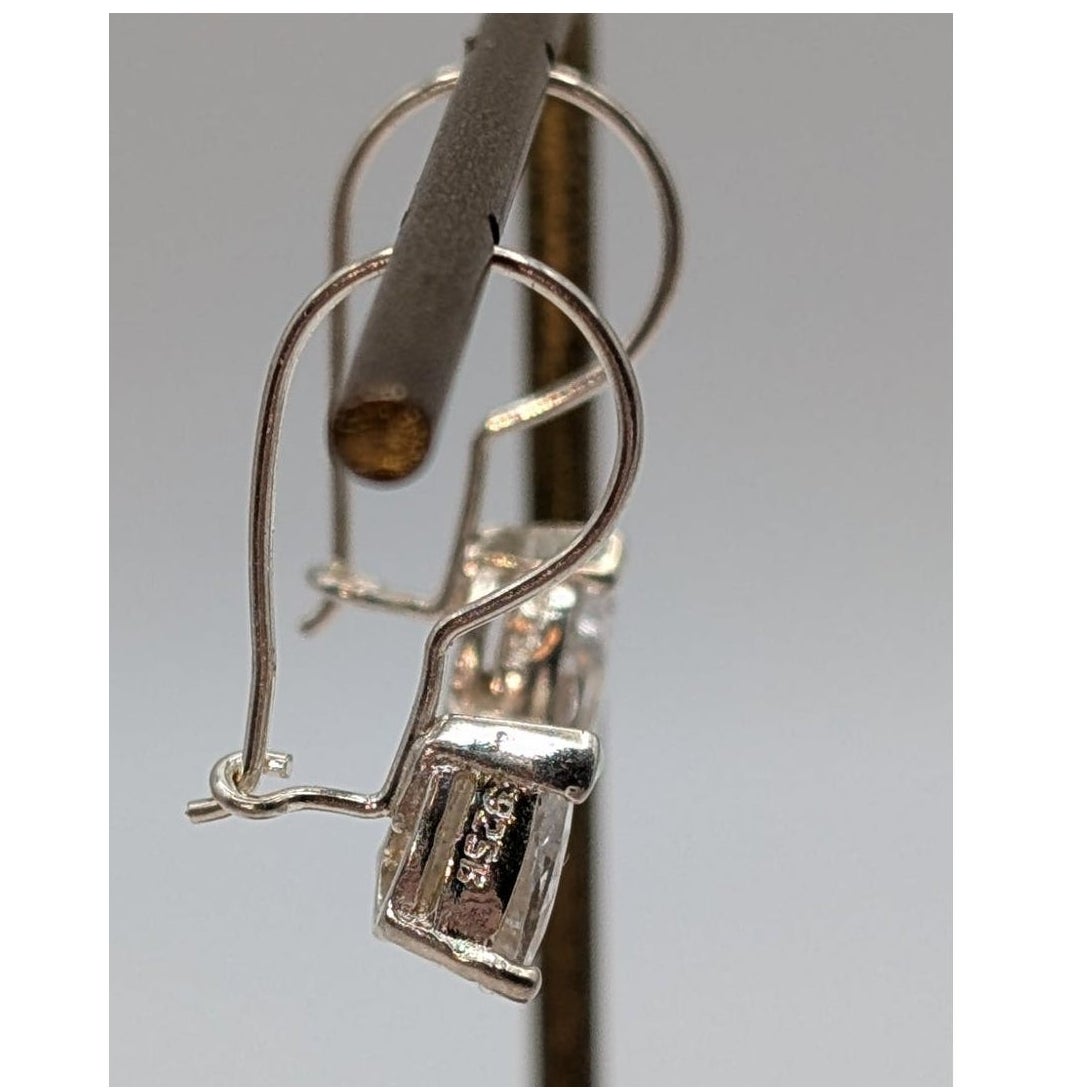 925 Sterling Silver Sparkling CZ Faceted Pear Shape Dangle Kidney Wire Earrings