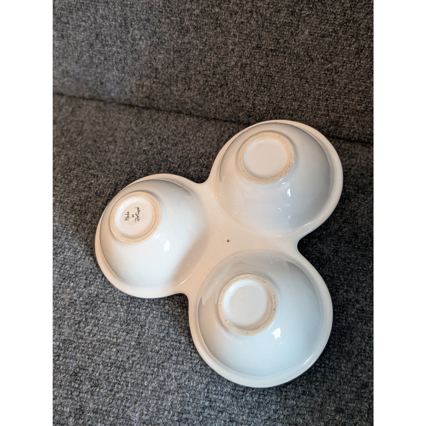 Matceramica Perola White Three Bowl Divided Handled Server Made in Portugal