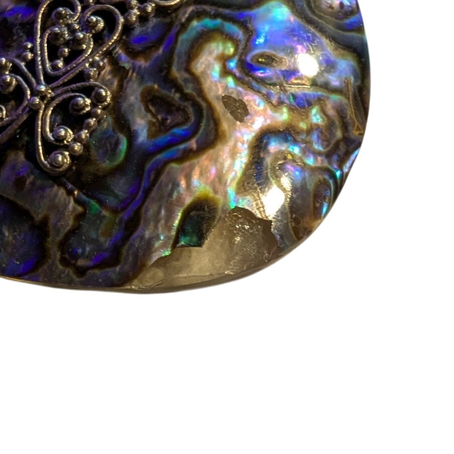 Signed SUARTI INDONESIA 925 Sterling Abalone Teardrop Pendant 18" Necklace