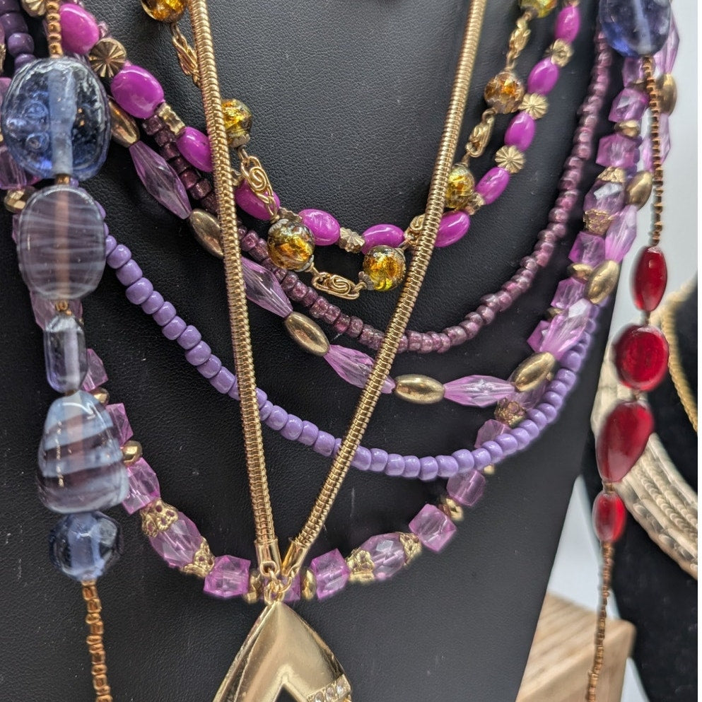 Mixed Jewelry Lot of 7 Boho Beaded & Other Necklaces & One Pr. Matching Earrings